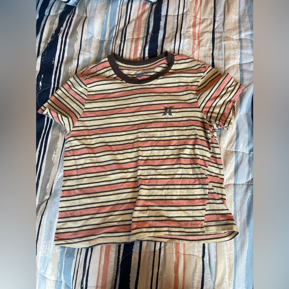 hurley stripped crop top. stripped with pink and white. size xs